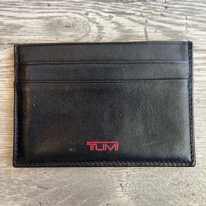 Tumi Men’s Black and Red Leather Slim Card Sleeve Wallet 4” x 2.5”